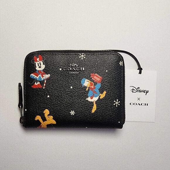 NWT Disney CN028 Limited Edition Coach Small Zip Around Wallet Holiday Print - Picture 1 of 3
